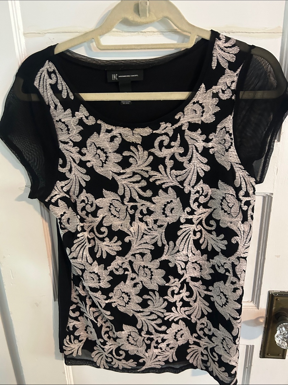 INC International Concepts Black Dress with Silver Floral Applique